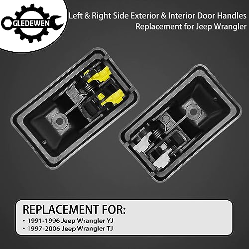 Gledewen مجموعة مقبض الباب، متوافقة مع جيب رانجلر YJ 1991-1996 و TJ 1997-2006، الجانب الخارجي والداخلي للسائق الأيسر والراكب الأيمن | استبدال# 79540 79541 55176383AE 55176382AE 55176477AC 55176476AC - Image 2