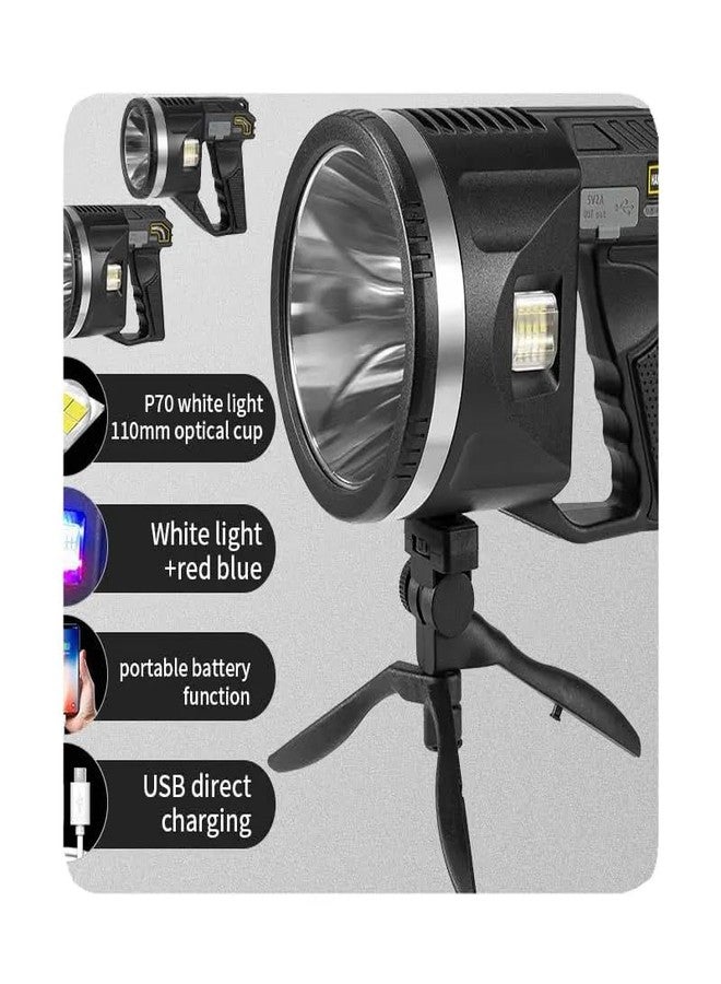 MIXEN Rechargeable Spotlight, 90000 Lumens Handheld Hunting Flashlight Led Spot Light with COB Light and Solar Panels, Lightweight and Super Bright for Hunting Boating Camping - Image 4