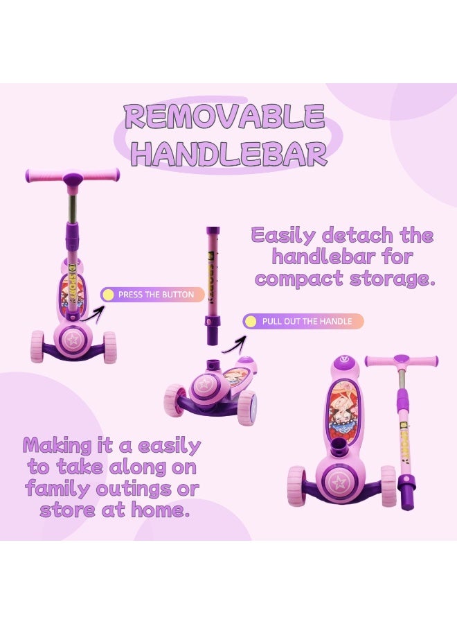 EASY FUTURE Foldable Kids Scooter with Height-Adjustable Handle, LED PU Wheels, Rear Brake & Music – Ideal for 3-8 Years Including Full Protective Gear Set - Image 2