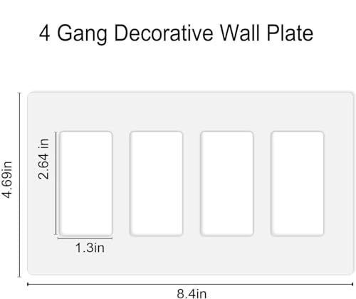 ZEFTV Screwless Decorator Wall Plates 4Gang Switch Outlet Electrical Cover Plate Unbreakable Thermoplastic Faceplate for Decorative Receptacle Outlet Switch White 4 Pack - Image 3