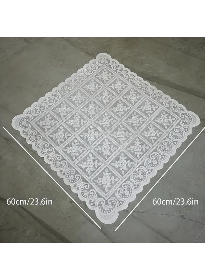 1pc White Thickened Lace Square Tablecloth 23.62 Inch Non Slip Sofa Cover - Image 2