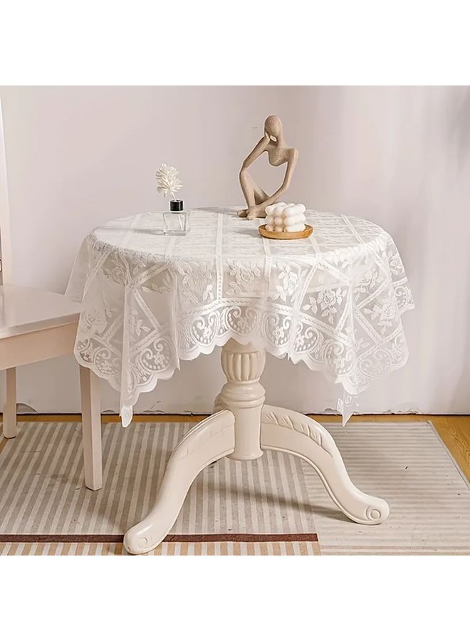 1pc White Thickened Lace Square Tablecloth 23.62 Inch Non Slip Sofa Cover - Image 1