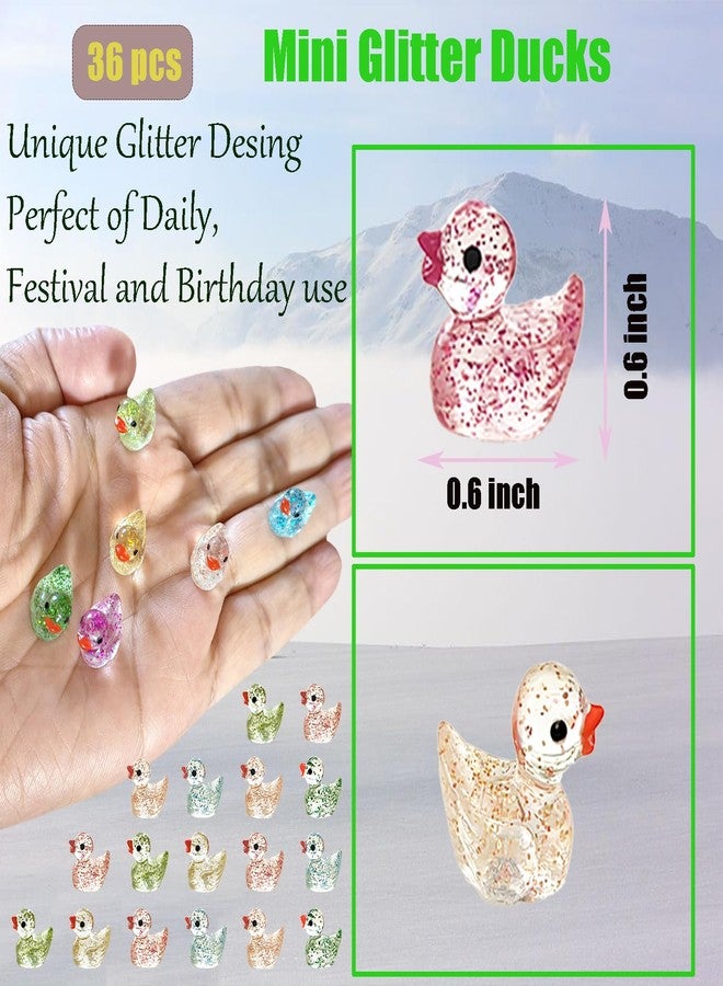 HAMIYELL Pack of 36 Tiny Ducks Little Plastic Duck Mini Resin Ducks for Garden Decorations, Dollhouse Miniatures, Crafts Ornaments(Glitter) - Image 2