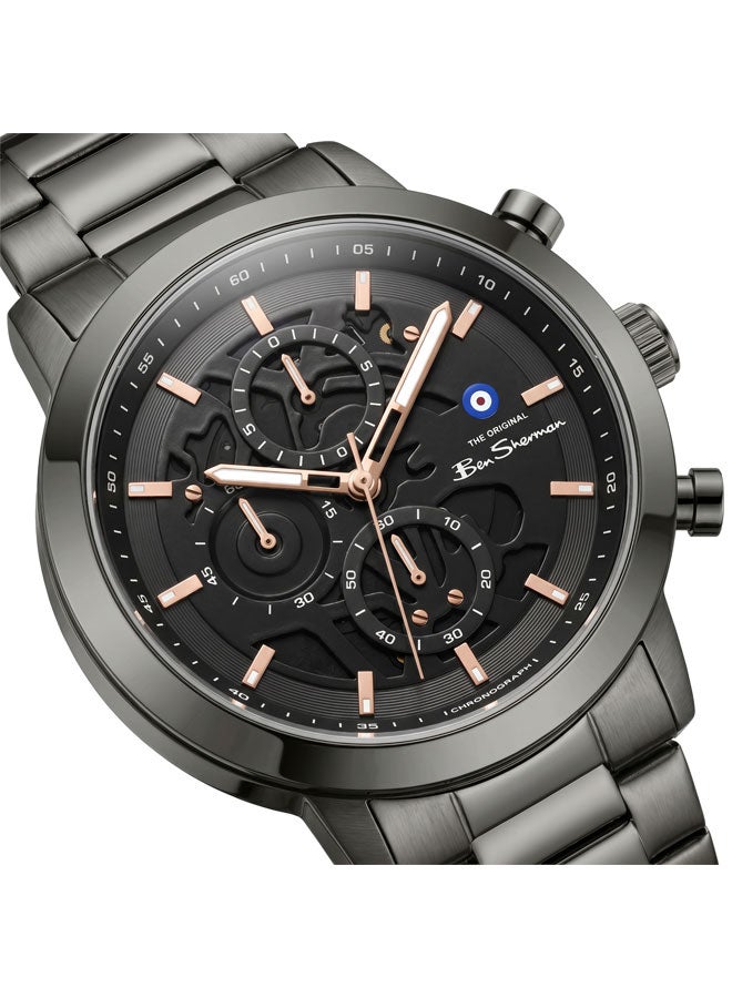 Ben Sherman Nottingham Black Dial Black Stainless Steel Bracelet Chronograph Watch for Men, 44mm - Image 2