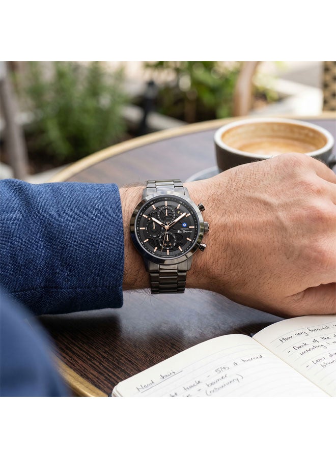 Ben Sherman Nottingham Black Dial Black Stainless Steel Bracelet Chronograph Watch for Men, 44mm - Image 5