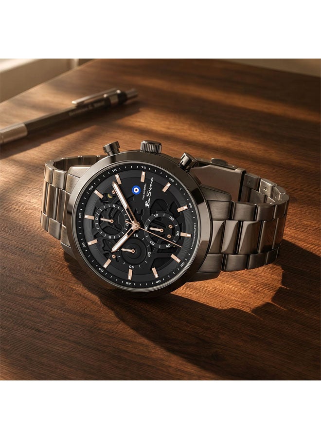 Ben Sherman Nottingham Black Dial Black Stainless Steel Bracelet Chronograph Watch for Men, 44mm - Image 4