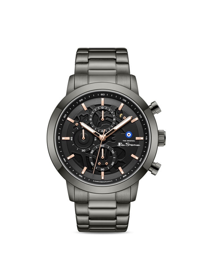 Ben Sherman Nottingham Black Dial Black Stainless Steel Bracelet Chronograph Watch for Men, 44mm - Image 1