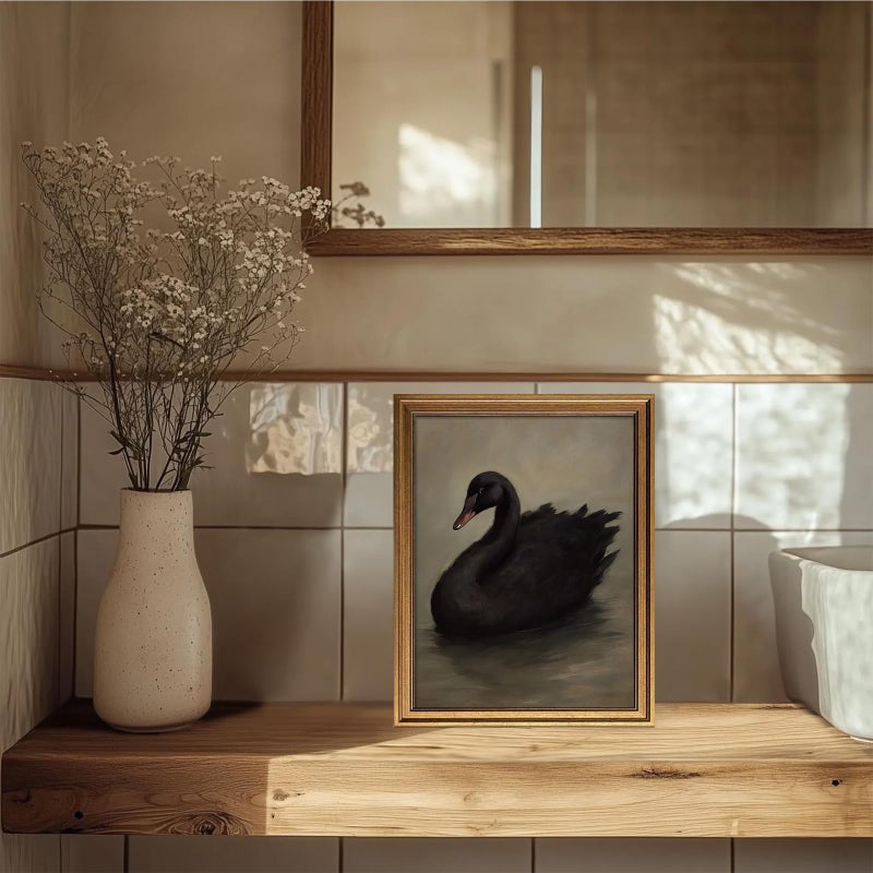 Aroutde Swan Pictures Wall Decor for Living Room, Vintage Gold Framed Black Swan Printing Canvas Wall Art, Rustic Farmhouse Animal Picture for Home Bedroom Bathroom Decoration (16L''x12W'', Framed) - Image 5