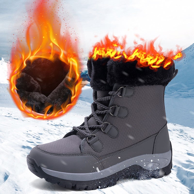New Winter Snow Boots For Men And Women, Cotton Shoes For Couples, Velvet Thickeneded Warm Shoes, Wear-Resistant, Non-Slip Outdoor Hiking Boots - Image 1