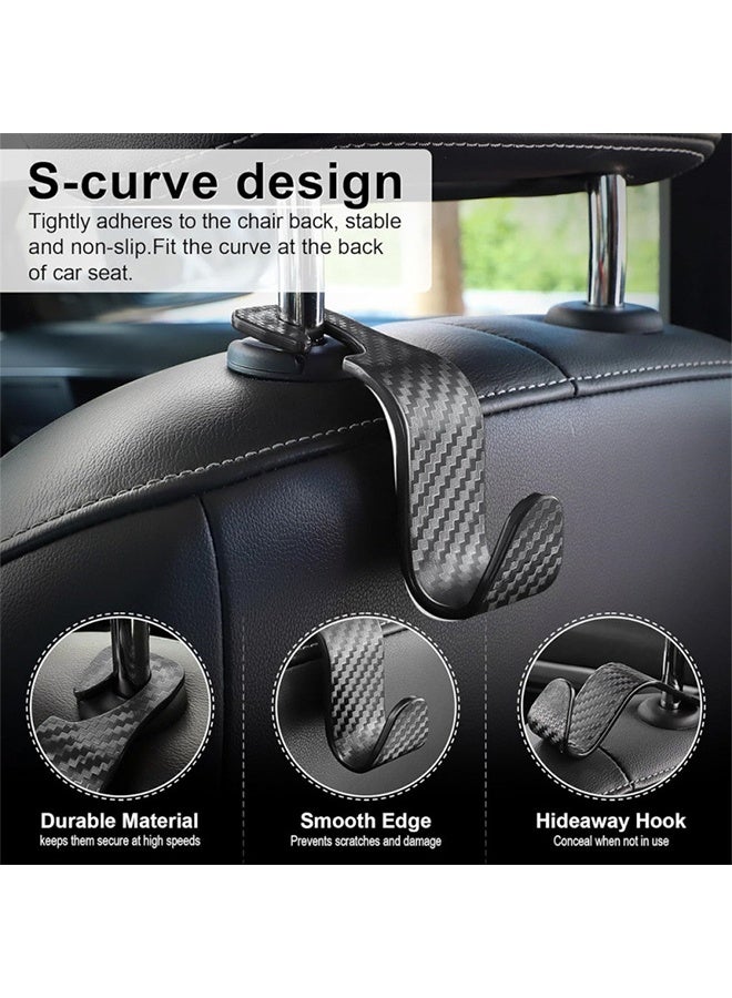 Car Purse Hook, 4 Pack Universal Auto Seat Headrest Hook Hangers Organizer for Coats, Umbrellas, Groceries - Carbon Fiber Black - Image 3