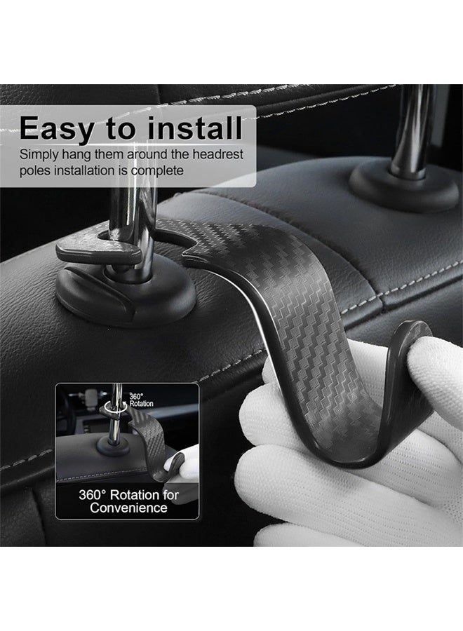 Car Purse Hook, 4 Pack Universal Auto Seat Headrest Hook Hangers Organizer for Coats, Umbrellas, Groceries - Carbon Fiber Black - Image 4