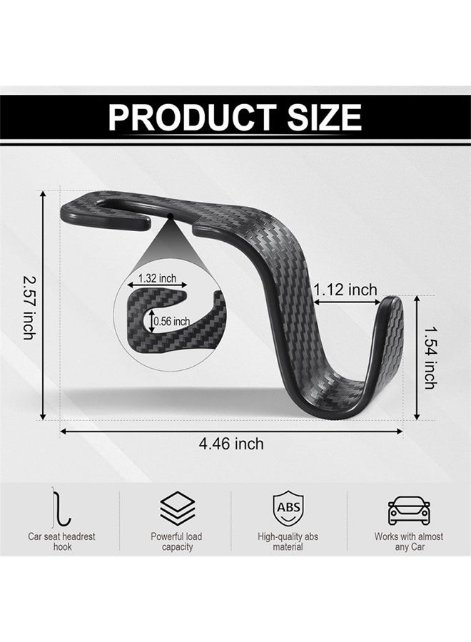 Car Purse Hook, 4 Pack Universal Auto Seat Headrest Hook Hangers Organizer for Coats, Umbrellas, Groceries - Carbon Fiber Black - Image 2