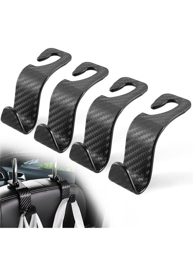 Car Purse Hook, 4 Pack Universal Auto Seat Headrest Hook Hangers Organizer for Coats, Umbrellas, Groceries - Carbon Fiber Black - Image 1