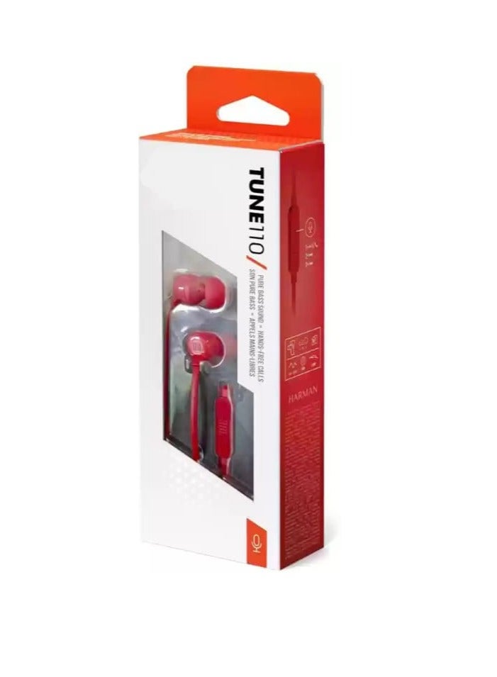 UBL Tune T110 Wired In Ear Headphones Red - Image 1