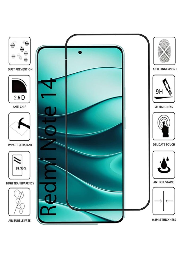واقي شاشة من الزجاج المقسى لهاتف Xiaomi Redmi Note 14 5G تغطية كاملة للشاشة زجاج صلابة 9H مضاد لبصمات الأصابع ومقاوم للخدش HD شفاف لـ Redmi Note 14 5G - Image 3