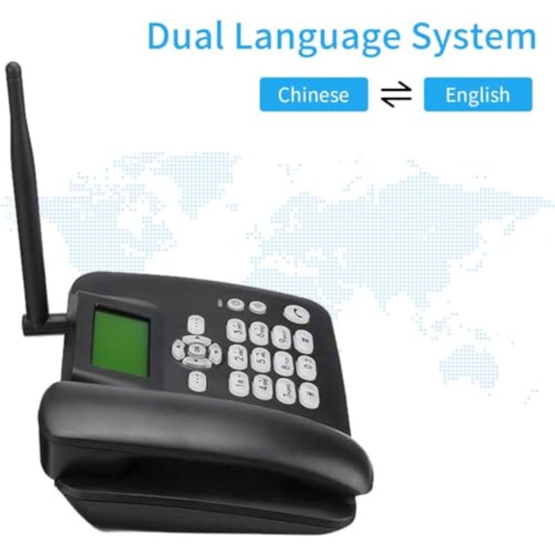 هاتف لاسلكي ثابت 4G يدعم هاتف سطح المكتب 850/900/1800/1900 ميجا هرتز GSM بطاقة هاتف لاسلكي مع ساعة منبه راديو ووظيفة الرسائل القصيرة للمنزل ومركز الاتصال والمكتب والشركة والفندق - Image 3