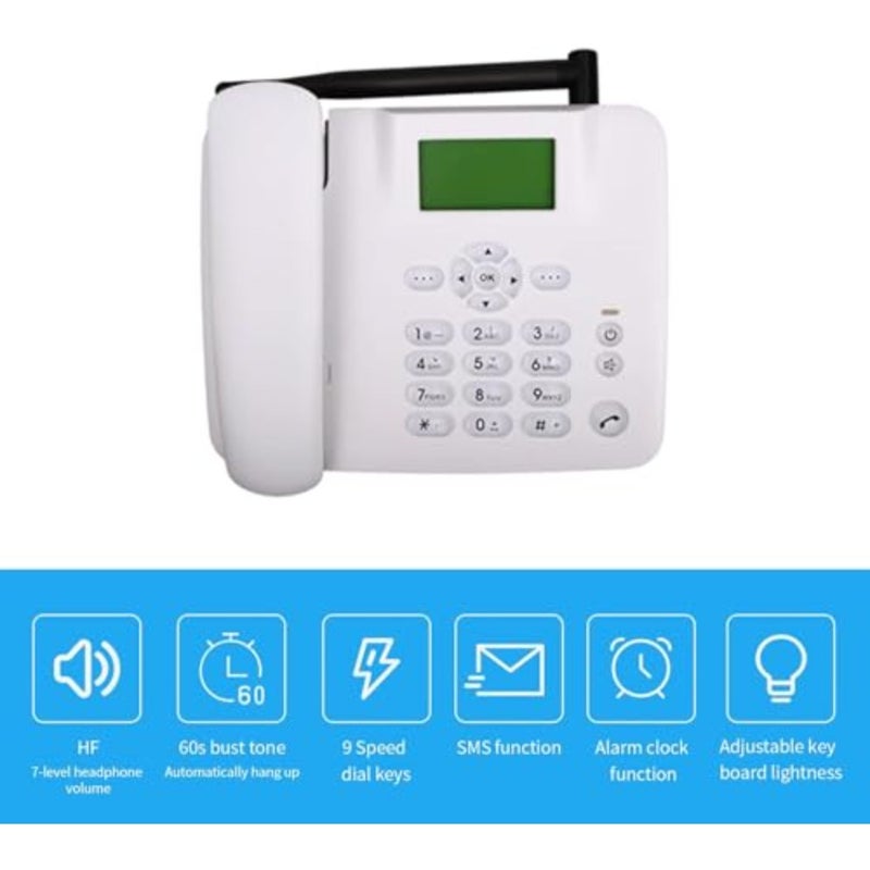 هاتف لاسلكي ثابت 4G يدعم هاتف سطح المكتب 850/900/1800/1900 ميجا هرتز GSM بطاقة هاتف لاسلكي مع ساعة منبه راديو ووظيفة الرسائل القصيرة للمنزل ومركز الاتصال والمكتب والشركة والفندق - Image 5