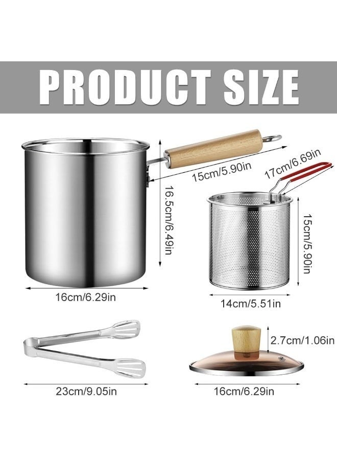 WALALLA 3L Deep Fryer Pot with Strainer Basket and Lid, 304 Stainless Steel Oil Filter Frying Pot with Wooden Handle, Induction Compatible Mini Fryer with Tongs for French Fries Tempura Chicken and Home Cooking - Image 3