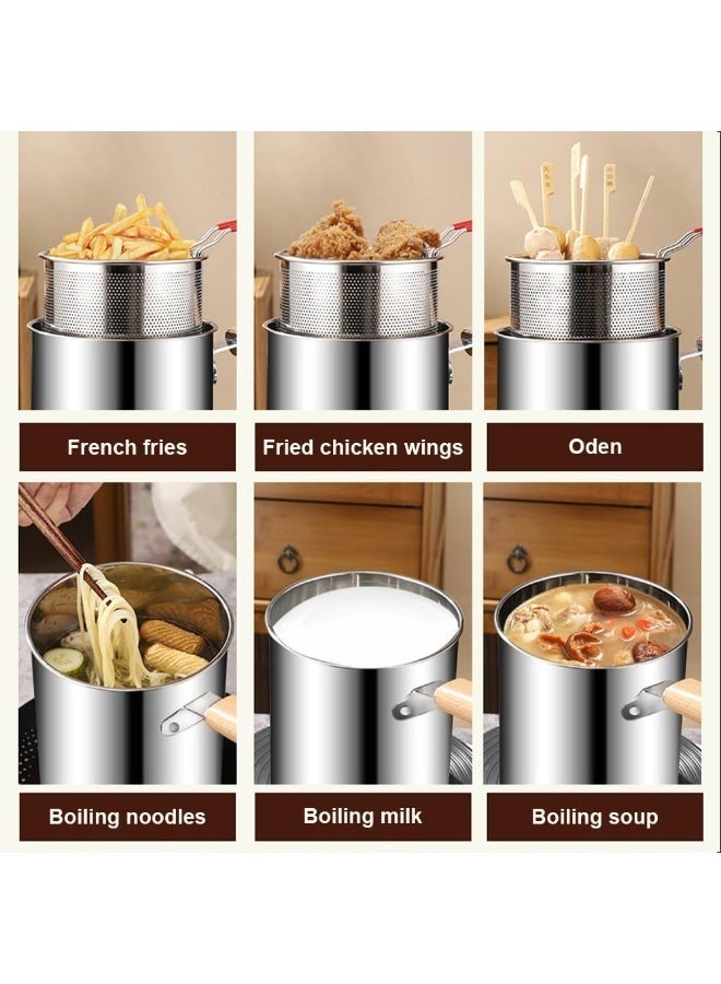 WALALLA 3L Deep Fryer Pot with Strainer Basket and Lid, 304 Stainless Steel Oil Filter Frying Pot with Wooden Handle, Induction Compatible Mini Fryer with Tongs for French Fries Tempura Chicken and Home Cooking - Image 5
