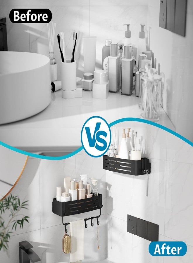 Onemake Suction Cup Shower Caddy, Suction Shower Shelf with Portable Hooks, Bath Organizer with Towel Bar for Bathroom Storage(Matte Black) - Image 3