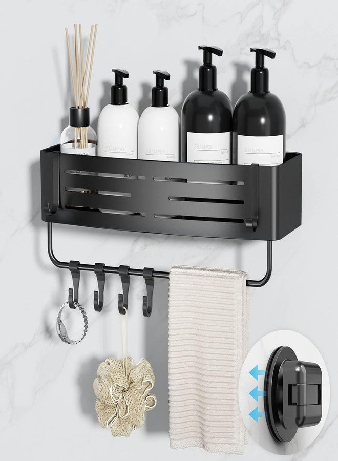 Onemake Suction Cup Shower Caddy, Suction Shower Shelf with Portable Hooks, Bath Organizer with Towel Bar for Bathroom Storage(Matte Black) - Image 1