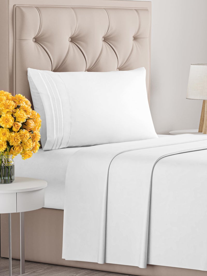 Twin Size 3 Piece Sheet Set - Extra Soft  Breathable And Cooling Sheets - Hotel Luxury Durable Bed Sheets for Women & Men - Deep Pockets  Easy-Fit & Wrinkle-Free Sheets - Bright White Oeko-Tex Sheets