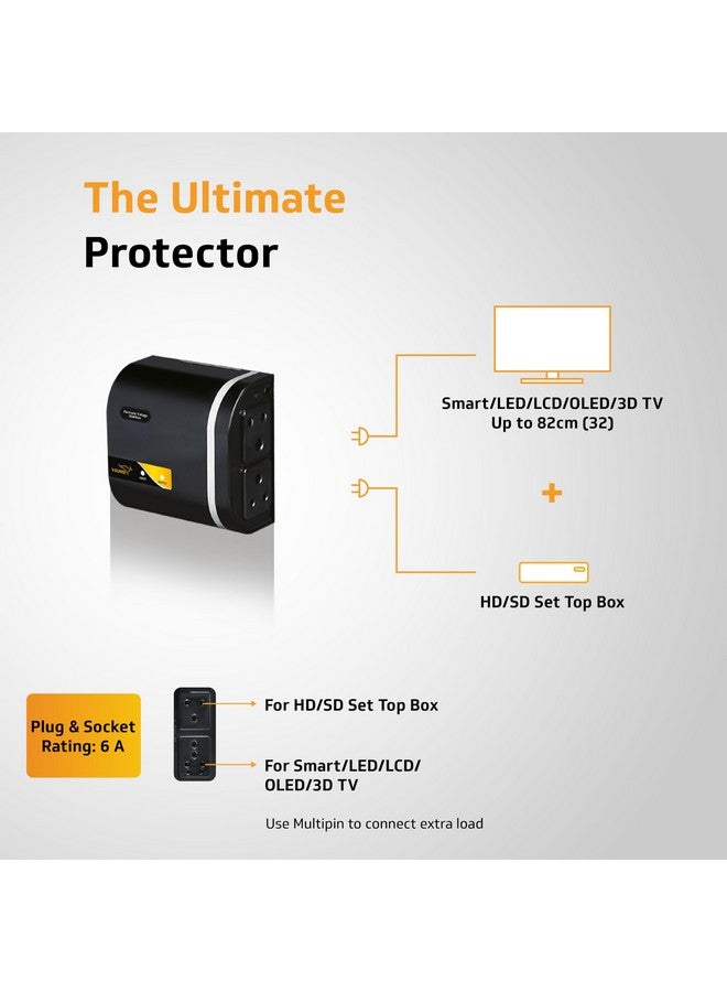 V-Guard Mini Crystal Supreme TV Stabilizer | Applicable for Smart TV's up to 82cm(32') +Set Top Box |1.3 Ampere Capacity |LED Indicator| 3 Year Warranty | Black - Image 2