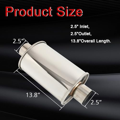 BIGREAT 2.5'' Inch Ultra Quiet Resonator,2.5" Inlet 2.5" Outlet Exhaust Resonator,13.8" Overall Length Performance Muffler Resonator T304 Stainless Steel Universal Fitment - Image 2