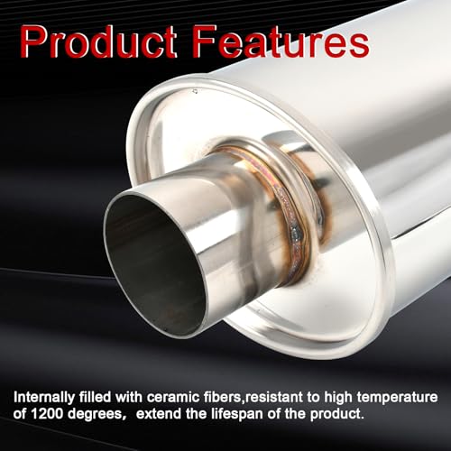 BIGREAT 2.5'' Inch Ultra Quiet Resonator,2.5" Inlet 2.5" Outlet Exhaust Resonator,13.8" Overall Length Performance Muffler Resonator T304 Stainless Steel Universal Fitment - Image 5