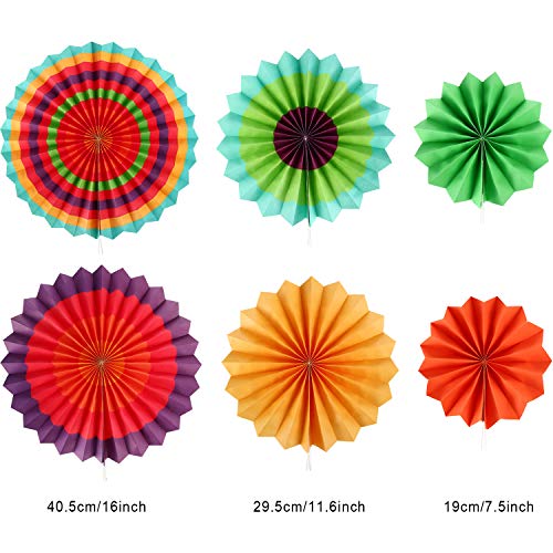 Zonon 16 Pieces Fiesta Party Decorations Hispanic Heritage Month Decorations, 1 Serape Table Runner, 6 Colorful Paper Fans Round Wheel Disc, 8 Pom Poms Flowers, 1 Felt Papel Picado Banner for Cinco De Mayo - Image 3