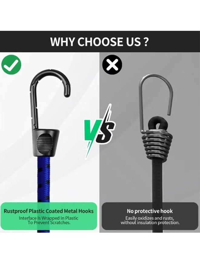 بكومور حبال مطاطية مزودة بخطافات، عبوة من 12 قطعة، تتضمن أحزمة مطاطية بأطوال 33 و24 و27 و13 بوصة، أحزمة ربط خارجية متينة للتخييم والخيام وتخزين الطرود وتثبيت الأغراض. - Image 5