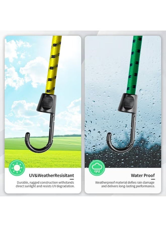 بكومور حبال مطاطية مزودة بخطافات، عبوة من 12 قطعة، تتضمن أحزمة مطاطية بأطوال 33 و24 و27 و13 بوصة، أحزمة ربط خارجية متينة للتخييم والخيام وتخزين الطرود وتثبيت الأغراض. - Image 3