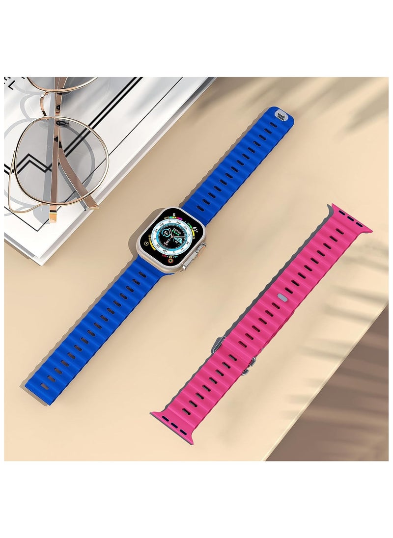 Color Fans Apple Watch Ocean Band 41mm 40mm 38mm for Men Women, Soft Silicone Sport Band Replacement Strap for Apple Watch Ultra iWatch Series 8 7 SE 6 5 4 3 2 1 Klein Blue-Barbie Pink  - Image 5