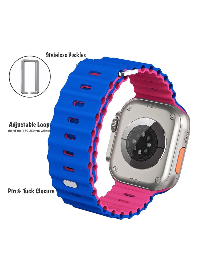 Color Fans Apple Watch Ocean Band 41mm 40mm 38mm for Men Women, Soft Silicone Sport Band Replacement Strap for Apple Watch Ultra iWatch Series 8 7 SE 6 5 4 3 2 1 Klein Blue-Barbie Pink  - Image 4