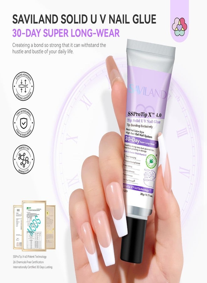 SAVILAND Solid Nail Glue Gel: 30-Day Lasting Strong Adhesive Glues for Press On Nails - SSProTip X Professional Gel Nail Glue, 20g U V Curing Formula, Quick Cure Home & Salon Use - Image 2