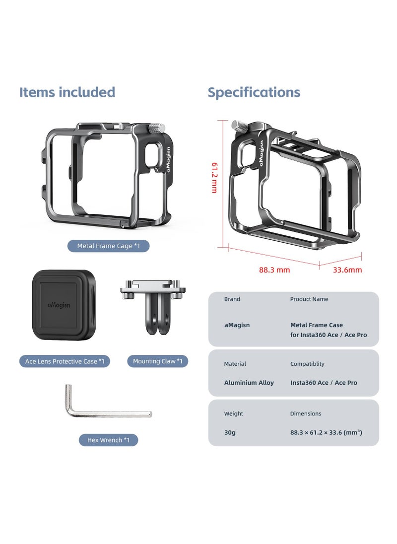 Generic - 360 Ace Series Aluminum Frame Cage with Silicone Lens Case for Insta360 Ace/Ace Pro, Durable Metal Housing with Cold Shoe Mount, Compatible with Official Pivot Stand Mount. - Image 1