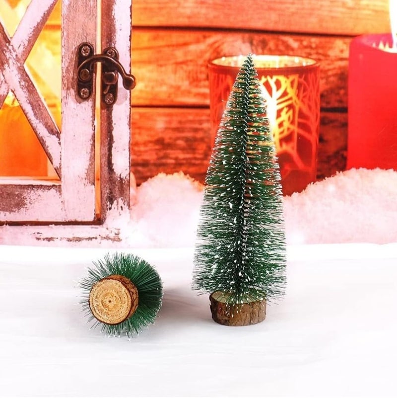 Desi Festival Desi Festival Green Artificial Frosted Christmas Tree with Wooden Base Mini Xmas Pine Tree Christmas Tree for Table Top Home Living Room Office Church Miniature Decoration Items 25 cm  - Image 2