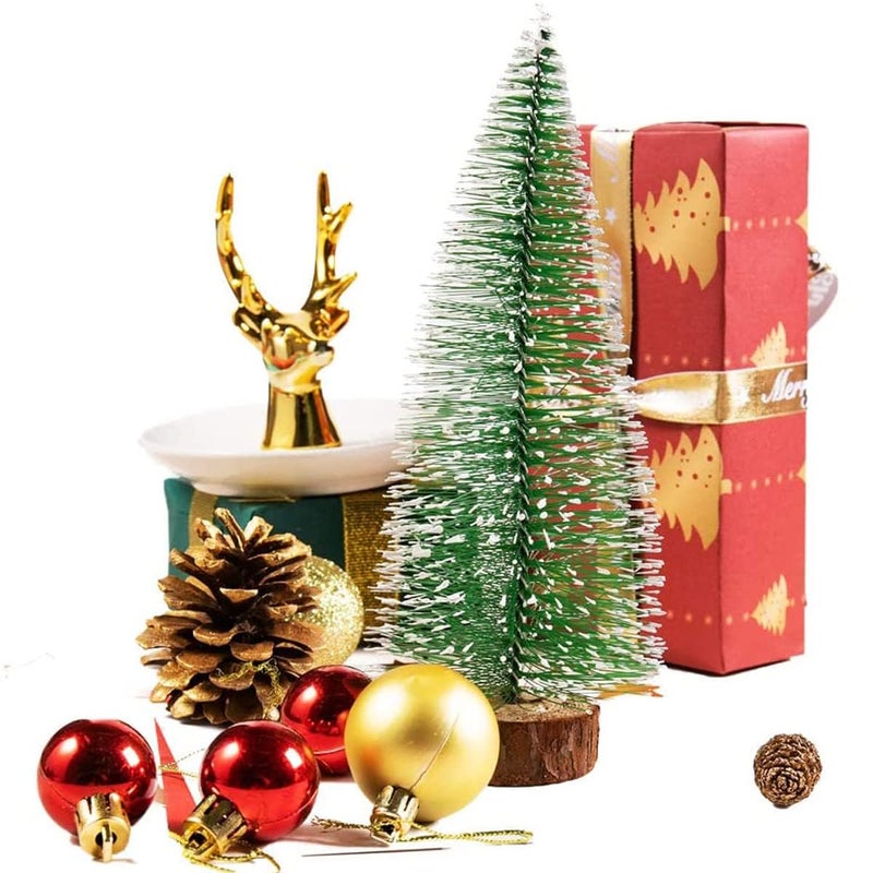 Desi Festival Desi Festival Green Artificial Frosted Christmas Tree with Wooden Base Mini Xmas Pine Tree Christmas Tree for Table Top Home Living Room Office Church Miniature Decoration Items 25 cm  - Image 5