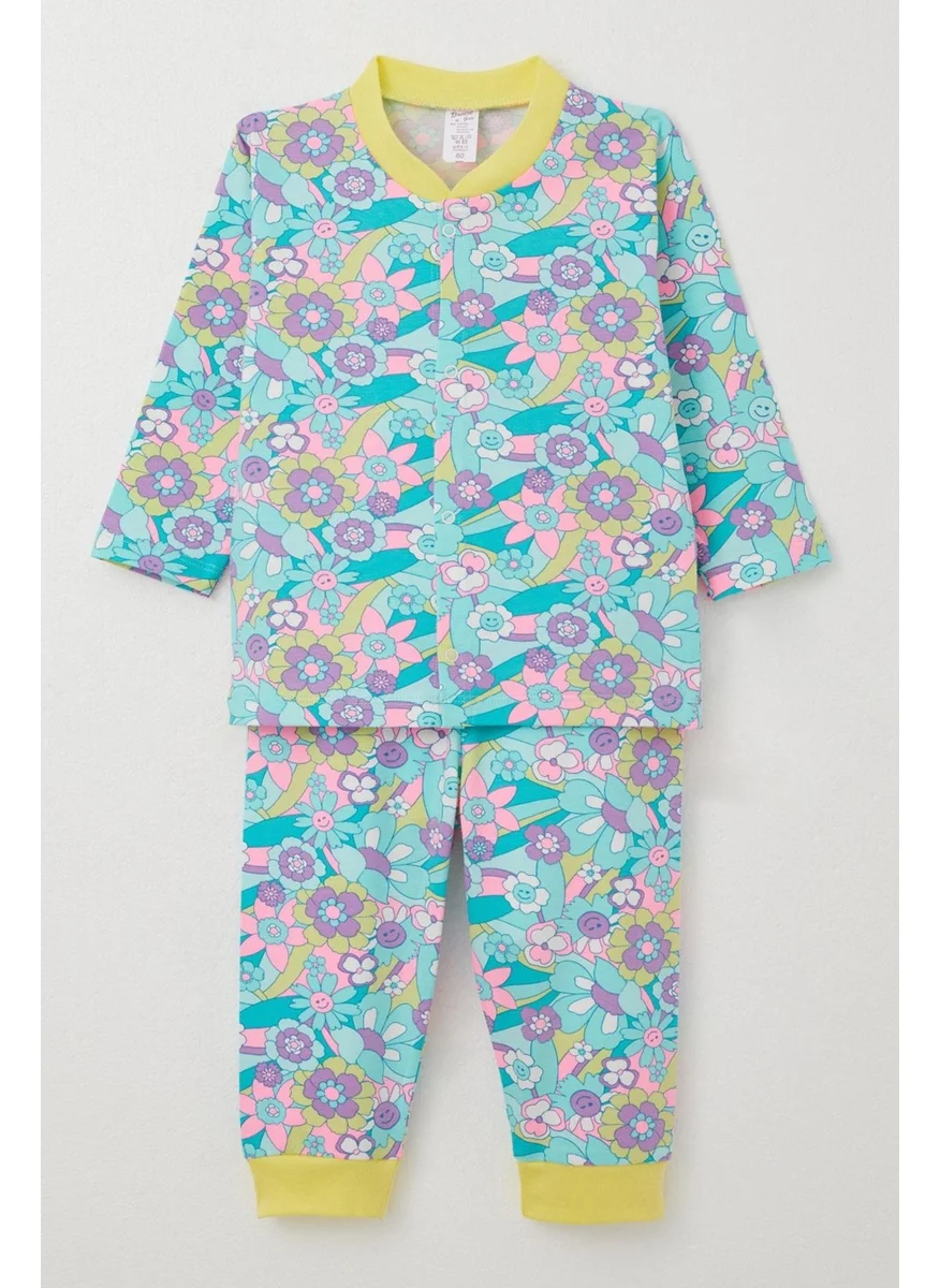 Breeze Baby Girl Bodysuit 3 Piece Set Spring Themed Floral Patterned 4 Months-1 Years, Aqua Green