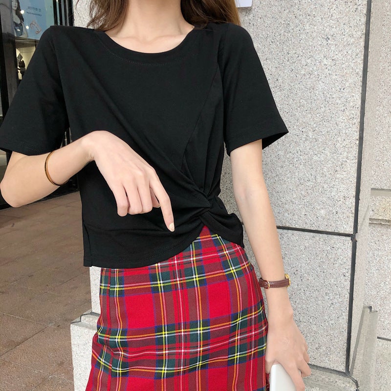 T-Shirt Women'S Short-Sleeved 2023 Arrival Korean-Style Loose All-Match Cec Knot-Tied T-Shirt White Top Ins Trendy - Image 5