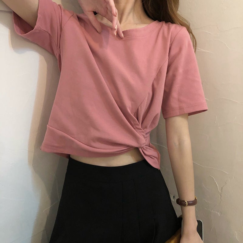 T-Shirt Women'S Short-Sleeved 2023 Arrival Korean-Style Loose All-Match Cec Knot-Tied T-Shirt White Top Ins Trendy - Image 4