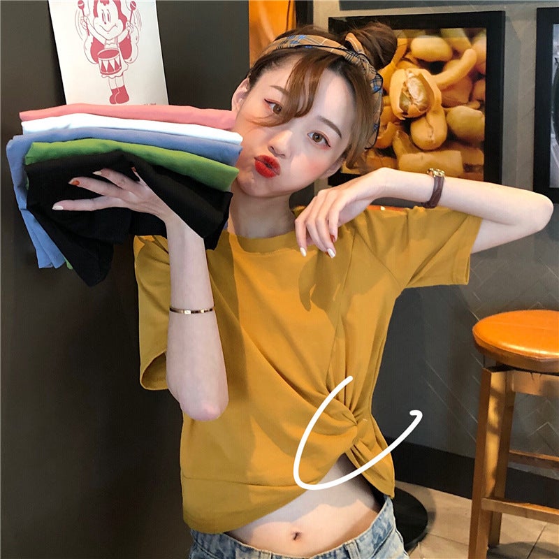 T-Shirt Women'S Short-Sleeved 2023 Arrival Korean-Style Loose All-Match Cec Knot-Tied T-Shirt White Top Ins Trendy - Image 3