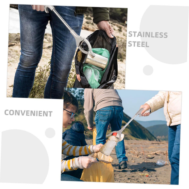 60cm Stainless Steel Trash Picker Grabber Clip, Thickened Outdoor Garbage Grabber Tool for Rubbish Collection and Waste Pickup, - Image 4
