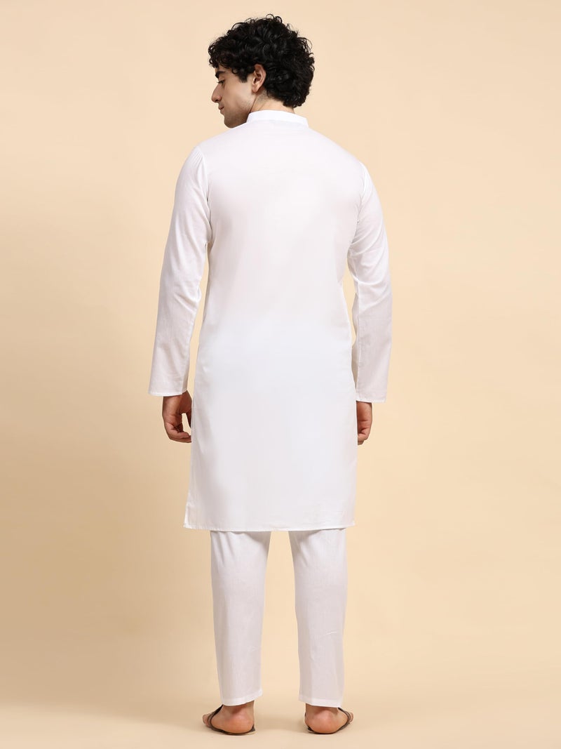 SKAVIJ Men's Cotton Casual Kurta Pajama Set Regular Fit Traditional Dress Yoga Outfit White, Xxl - Image 3