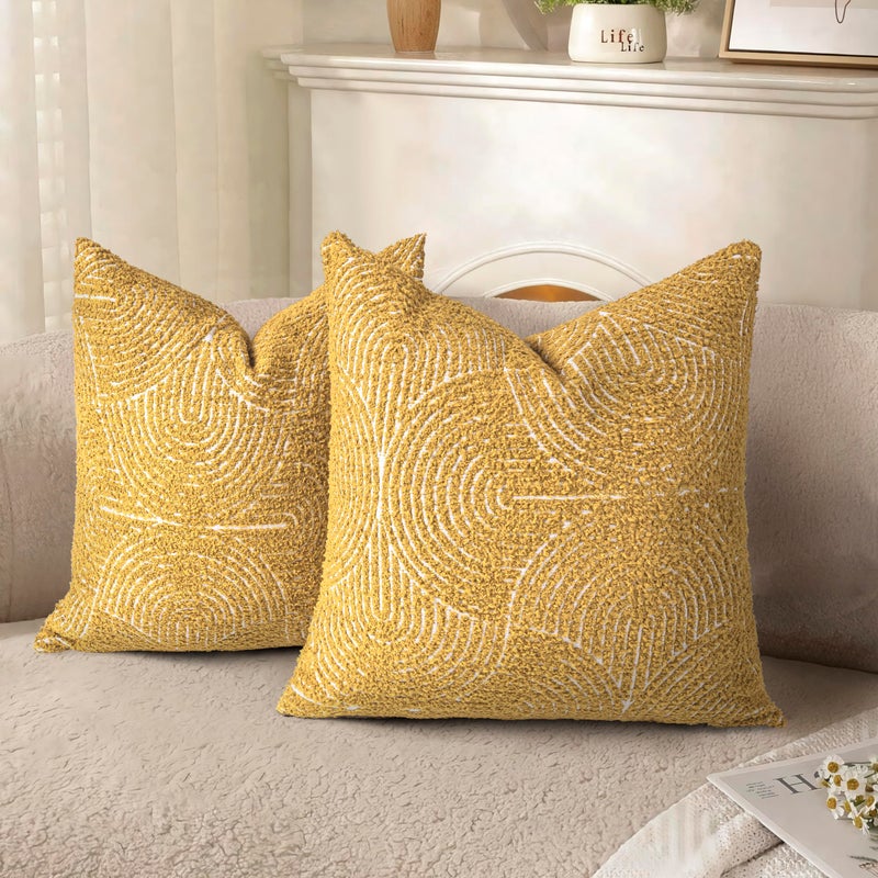 AELS Boho Decorative Textured Throw Pillow Covers 16x16 Organic Modern Mid Century Rainbow Tufted Pillow Case Farmhouse Rustic Geometric Woven Cushion Case for Bed Couch Sofa Mustard Yellow - Image 2