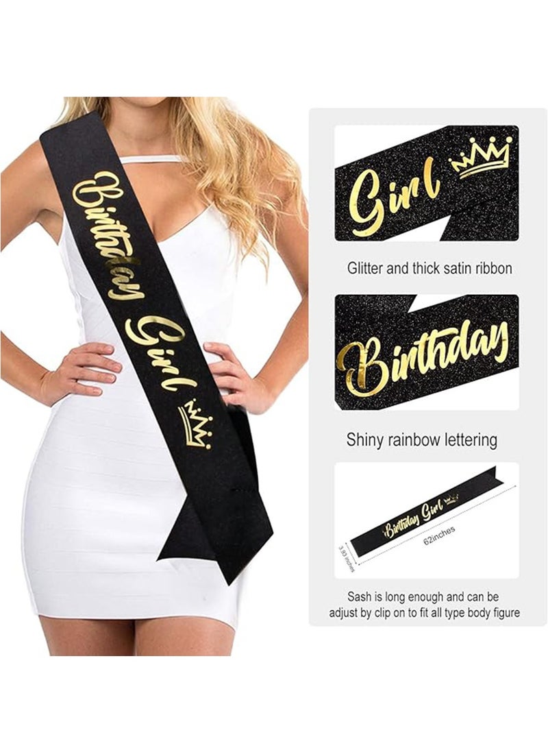 Birthday Girl Sash and Rhinestone Tiara Kit Birthday Gifts Diamond Glitter Birthday Party Favors ,Happy Birthday Decorations Princess Black Gold Party Decorations Party Supplies ﻿ - Image 5