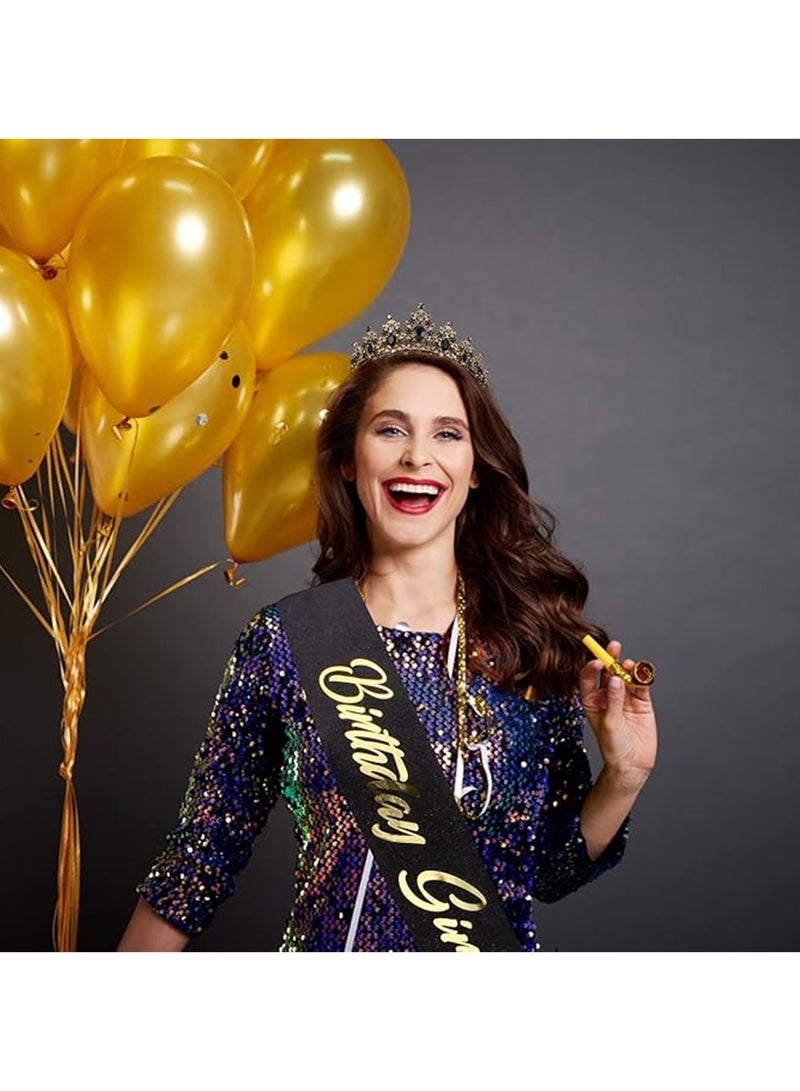 Birthday Girl Sash and Rhinestone Tiara Kit Birthday Gifts Diamond Glitter Birthday Party Favors ,Happy Birthday Decorations Princess Black Gold Party Decorations Party Supplies ﻿ - Image 3