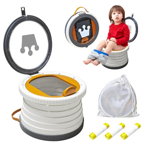 Yszawmx Portable Potty Chair for Toddlers with SplashProof Design Foldable Travel Potty with Bag 30 Refills Kids Toilet for Car Camping Indoor Easy Clean Baby Potty Training SeatWhiteGray - Image 1