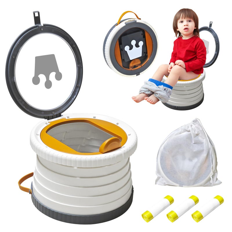 Yszawmx Portable Potty Chair for Toddlers with SplashProof Design Foldable Travel Potty with Bag 30 Refills Kids Toilet for Car Camping Indoor Easy Clean Baby Potty Training SeatWhiteGray - Image 2