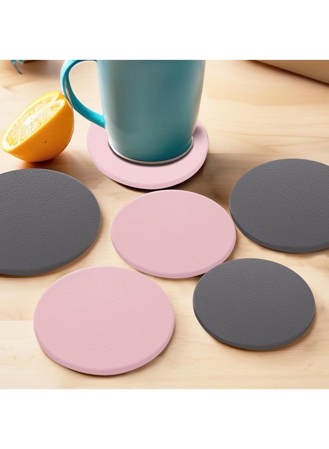 Kuber Industries Kuber Industries 6 Pcs Non-Slip Tea Coaster for Hot Pots - Round Tea Cup & Water Glass Cover Top Lid for Teapoy & Dining Table - Grey & Pink  - Image 1